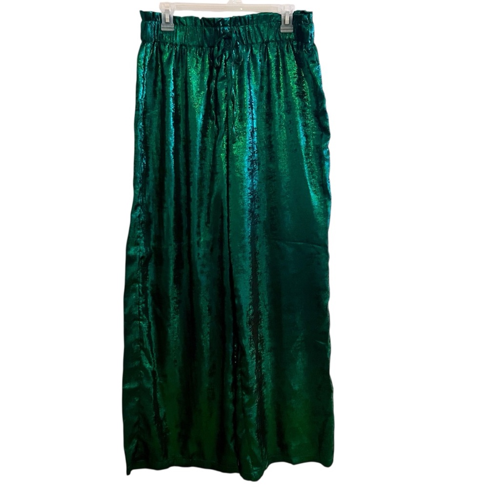 Women’s Emerald Green Shiny Wide Leg Pants